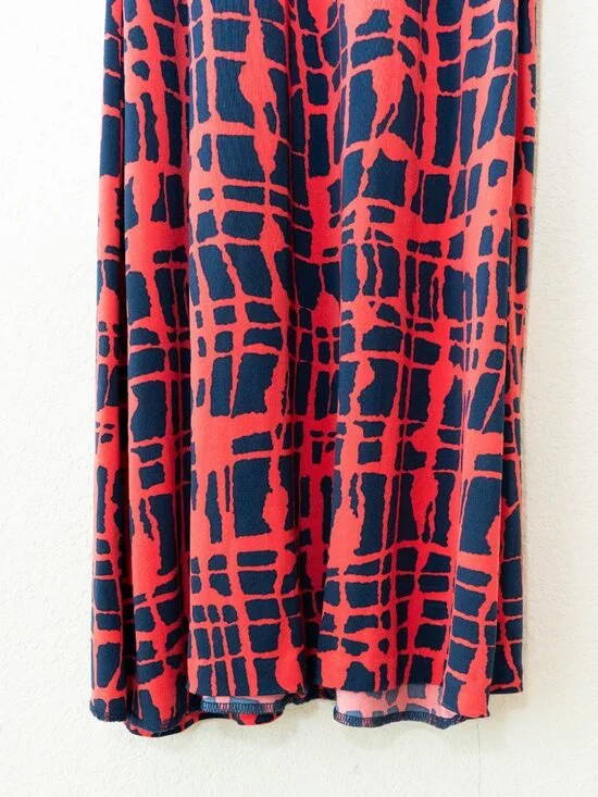 Michael Kors Wrap Dress M Red Blue Abstract Print Knee Length Tie Waist Stretch - Picture 11 of 11